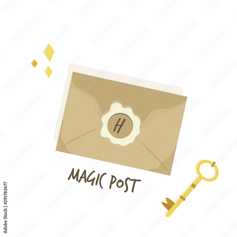Fototapeta premium Magical letter invitation. Magic post flat concept