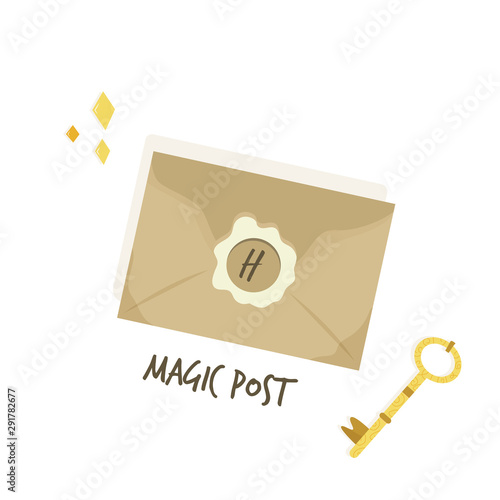 Magical letter invitation. Magic post flat concept