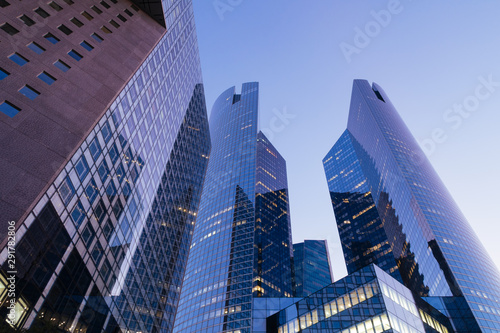 Business Towers at Dusk  View of Skyscrapers  La Defense  Paris.