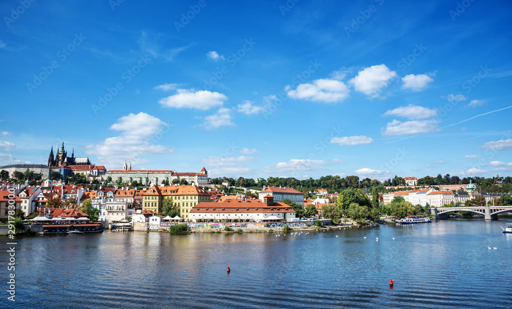 View of the city of Prague and the Vltava River.