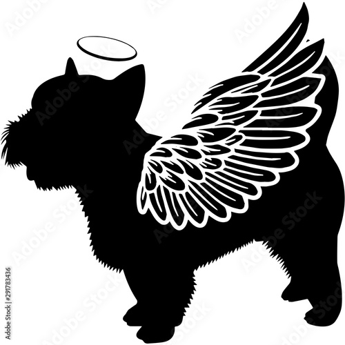 Pet Memorial, Angel Wings Westie dog  Silhouette Vector