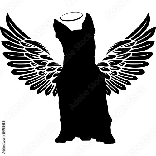 Pet Memorial, Angel Wings Boston Terrier  Silhouette Vector