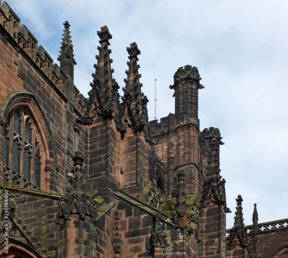 Obraz premium close up view of medieval stonework on the historic chester cathedral