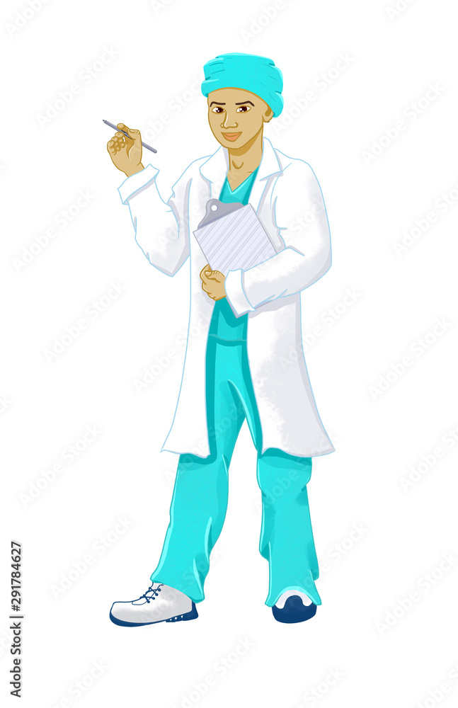 Latino Male Doctor Holding Clipboard and Pen Latino Male Doctor Holding Clipboard and Pen