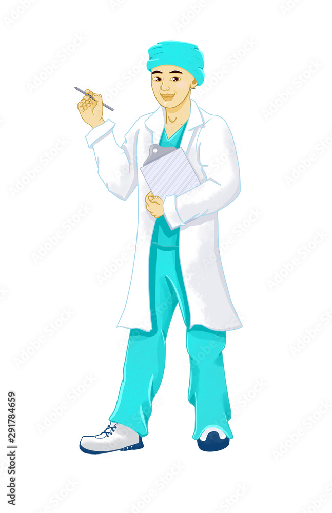 Asian Male Doctor Holding Clipboard and Pen Asian Male Doctor Holding Clipboard and Pen