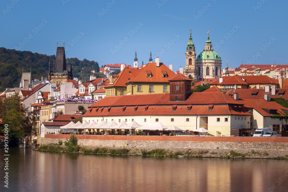 Obraz premium Prague, Czech Republic - Long Exposure View of the Vltava River and the Historic Center of Prague (UNESCO World Heritage)