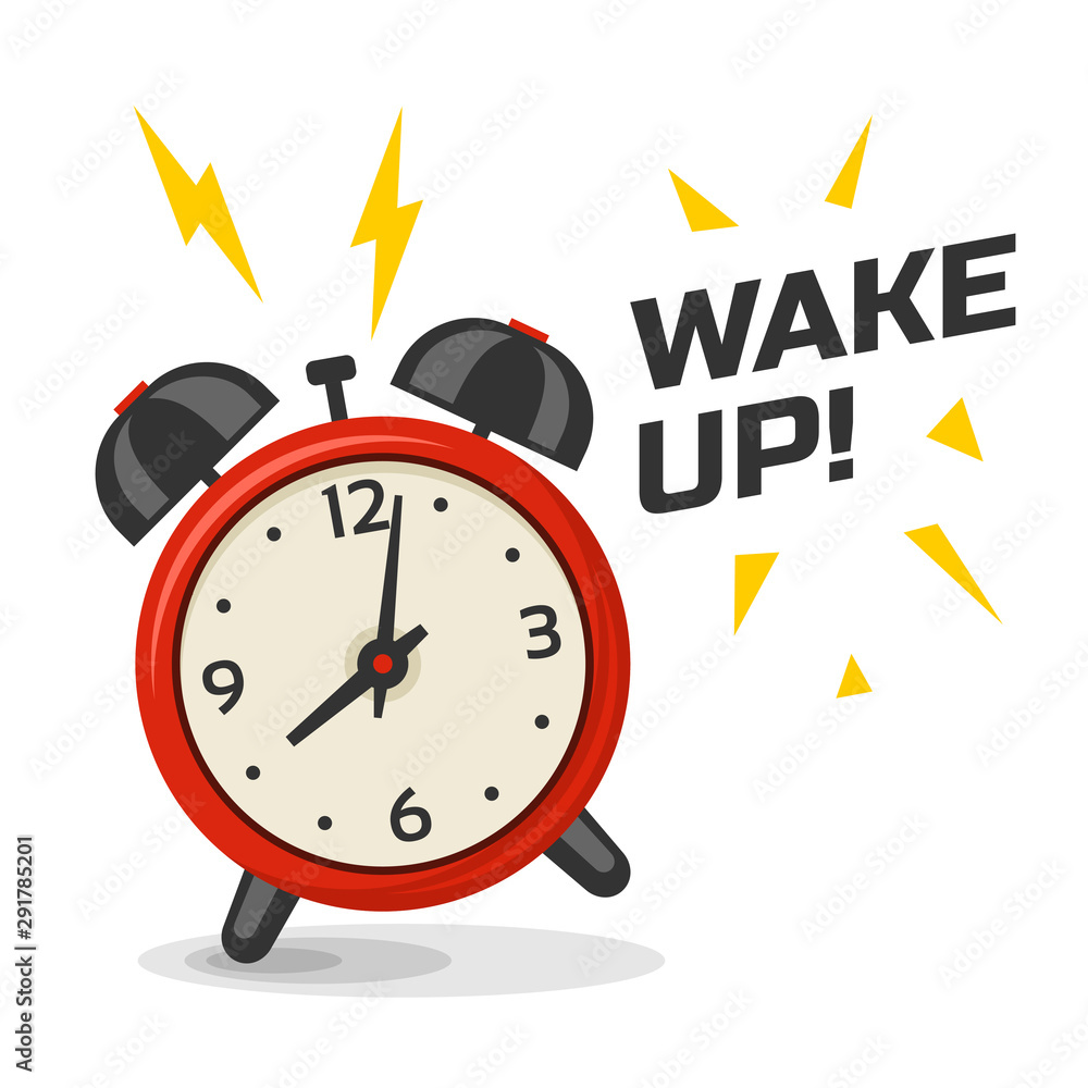 Wake up alarm clock with two bells vector illustration. Cartoon isolated  dinamic image, red and yellow color morning alarm clock Stock Vector |  Adobe Stock