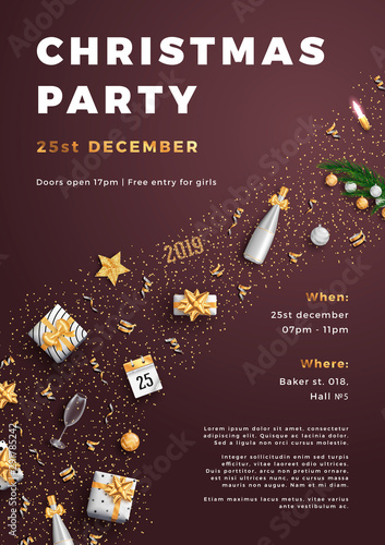 Merry Christmas party layout poster poster or flyer template.