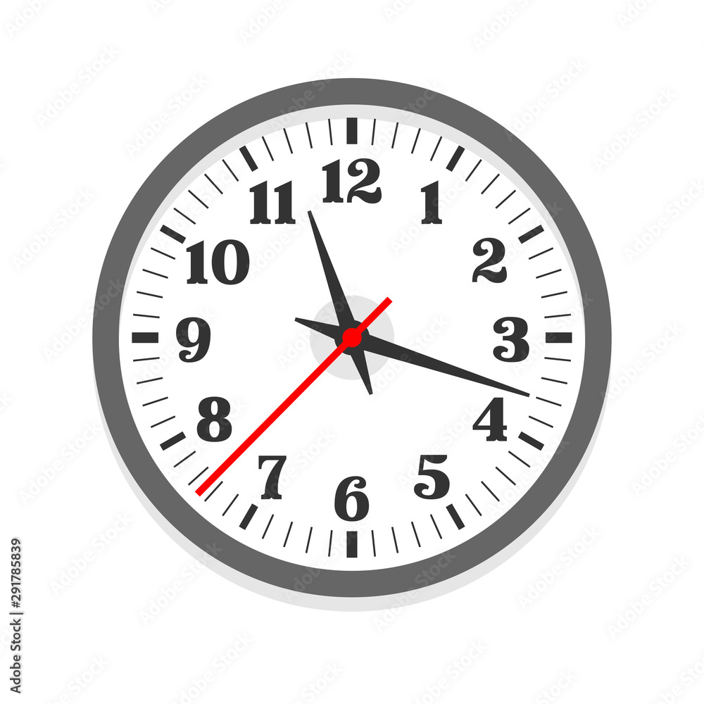 White clock icon, single isolated vector illustration. Office clock with numerals White clock icon, single isolated vector illustration. Office clock with numerals
