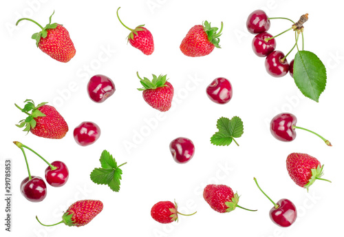 Strawberries and cherry isolated on white