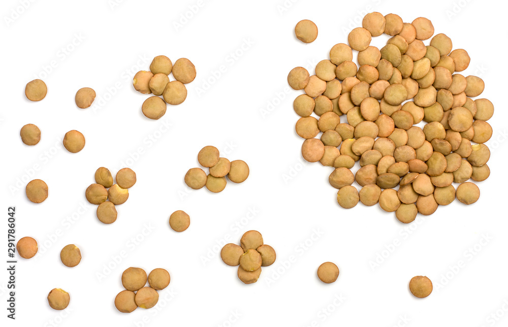 Lentils isolated on white background, top view Lentils isolated on white background, top view