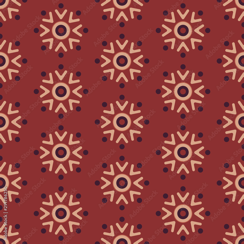Abstract african ethnic floral pattern. Semless ornamental red background