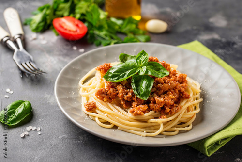 Pasta Bolognese. Spaghetti with meat sauce