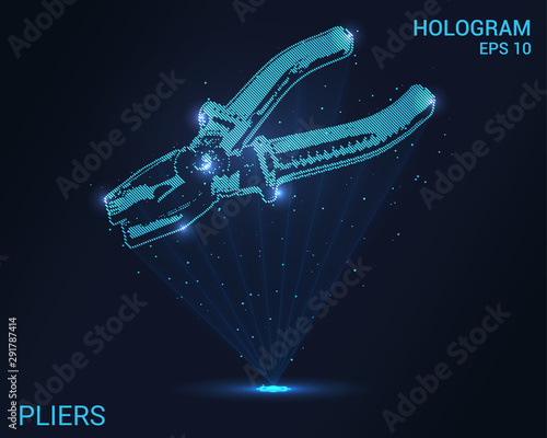 Hologram pliers. Holographic projection repair tools. Flickering energy flux of particles. Scientific design repair.