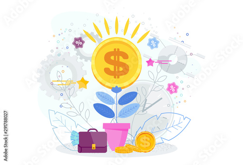 Financial growth business concept. Dollars in a flower pot.