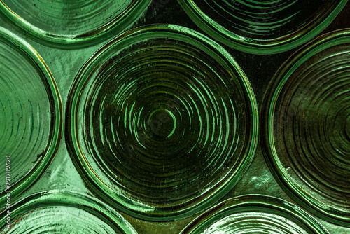 Details of a green glass stain window.