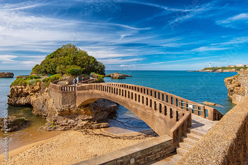 Bridge to the small island near coast in Biarritz  France