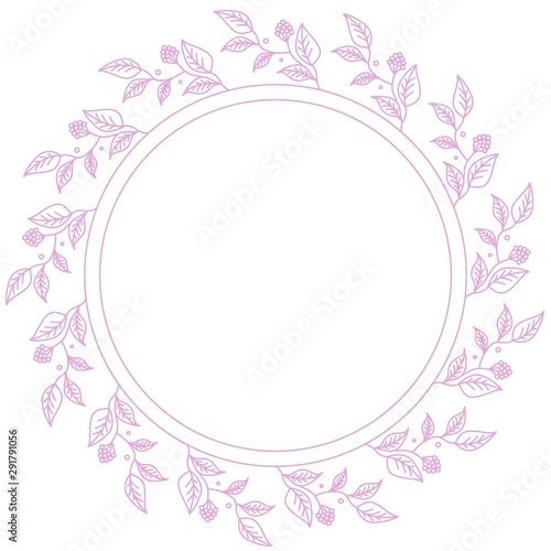 Wreath of pink flowers on a white background. Decoration for wedding cards. Delicate flowers for wedding invitations and cards design, rhythmically are repeated around the circle, place for text