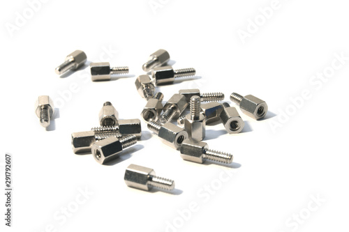 Motherboard standoffs isolated on white background.