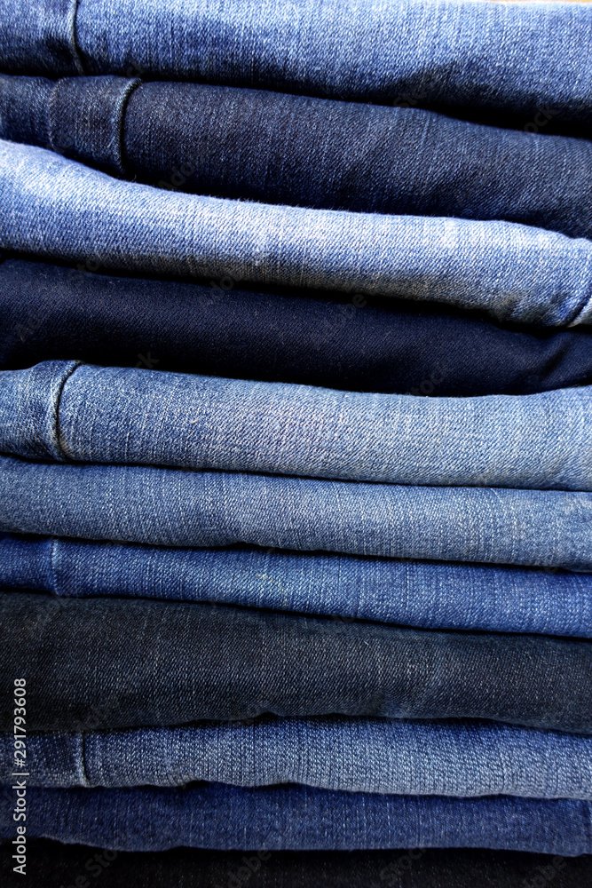 Pile of Blue Jeans - Varying Shades of Washed Denim Pile of Blue Jeans - Varying Shades of Washed Denim