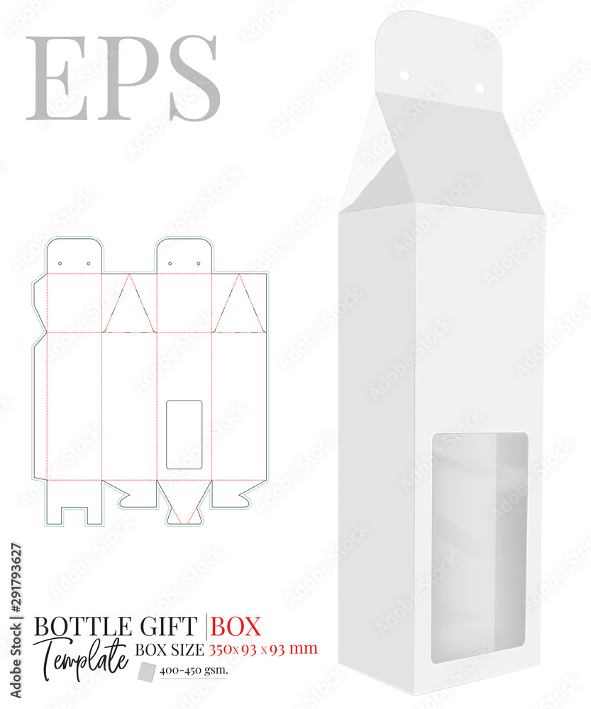 Bottle Gift Box Template, Vector with die cut / laser cut layers. White