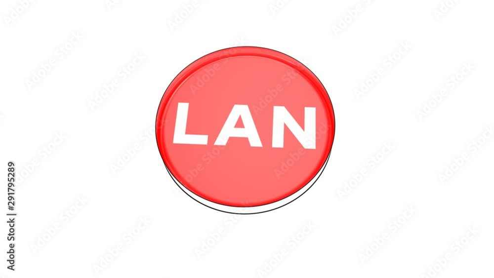 pushing big red button with word Lan. pushing big red button with word Lan.
