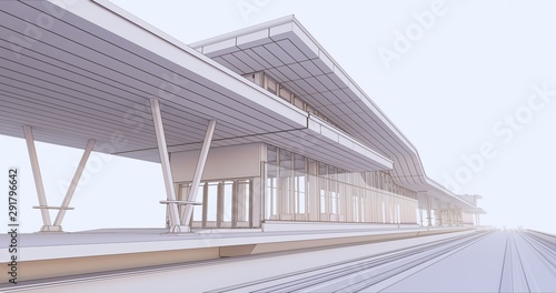 Conceptual visualization of a passenger railway platform in a modern design © black_mts