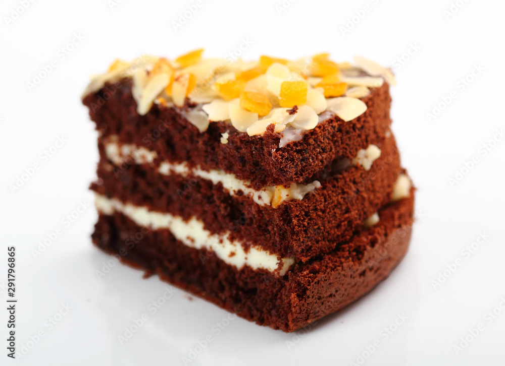 piece of chocolate cake isolated on white piece of chocolate cake isolated on white