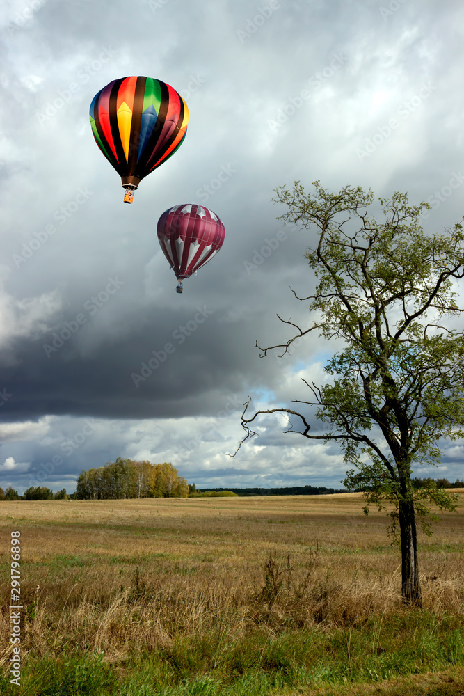 Obraz premium Romantic balloon flights high above the ground.