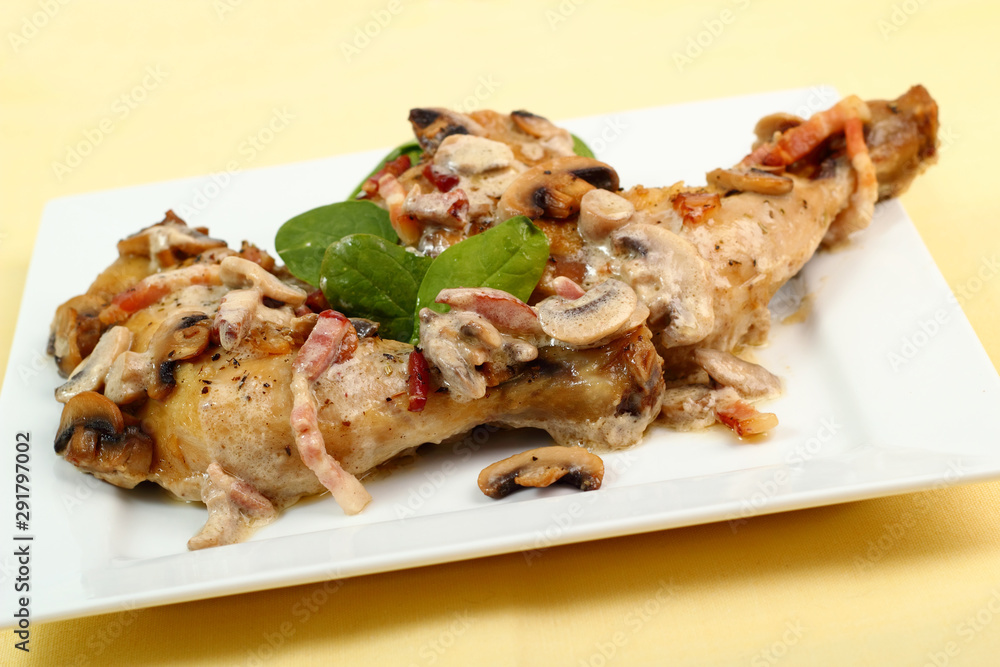Roasted Chicken with Mushrooms and Bacon