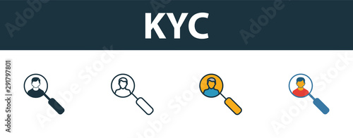 Kyc icon set. Premium symbol in different styles from fintech technology icons collection. Creative kyc icon filled, outline, colored and flat symbols