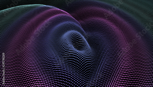 Radial pulse sea. 3D drip drop. Big data grid.