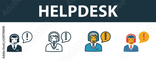 Helpdesk icon set. Premium symbol in different styles from customer service icons collection. Creative helpdesk icon filled, outline, colored and flat symbols