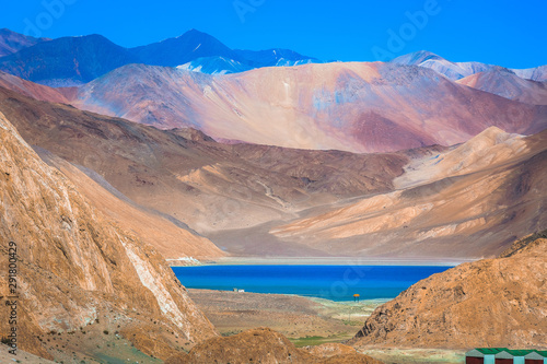 Himalayas rocky mountains at Pangong Tso Lake in Leh Ladakh, Jammu and Kashmir India