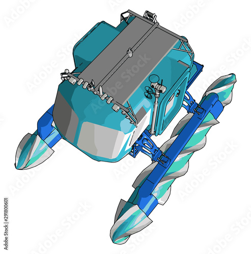 Blue traktor, illustration, vector on white background.