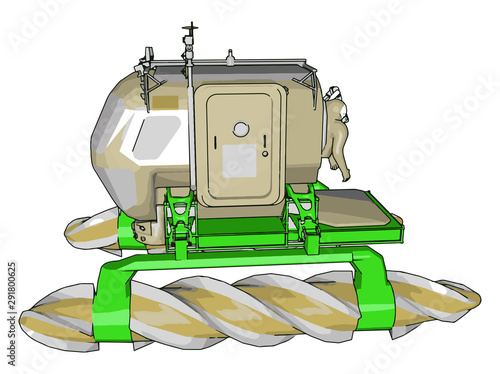 Green traktor, illustration, vector on white background.