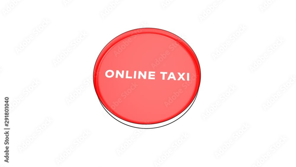 pushing big red button with word Online taxi. pushing big red button with word Online taxi.
