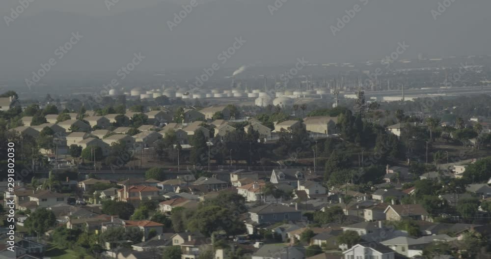 Helicopter aerial of suburban landscape, overcast day Helicopter aerial of suburban landscape, overcast day
