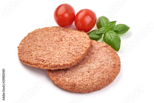 Burger cutlets, ingredients for hamburger, isolated on white background