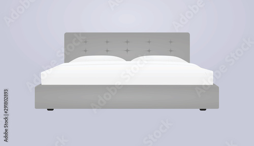 Grey double bed. vector illustration