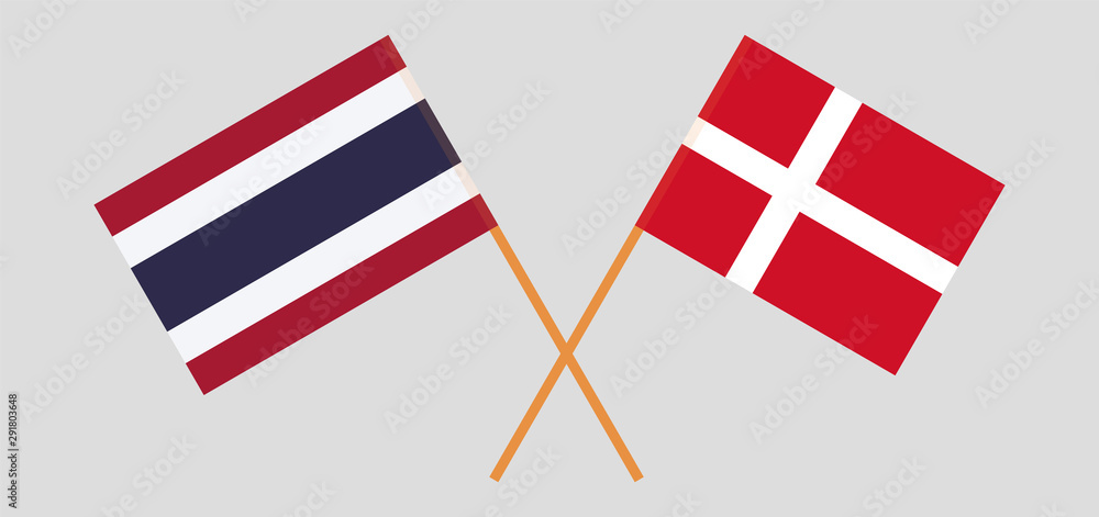 Thailand and Denmark. Crossed Thai and Danish flags