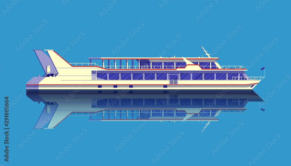 Pleasure boat or passenger liner detailed vector illustration.
