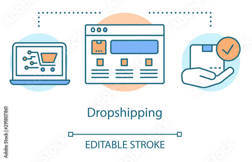 Dropshipping concept icon. Supply chain management idea thin line illustration. Ordering in internet store. Product delivery. Online shopping. Vector isolated outline drawing. Editable stroke