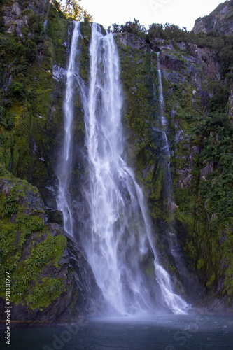 View of one of the Milford sound waterfalls, New Zealand