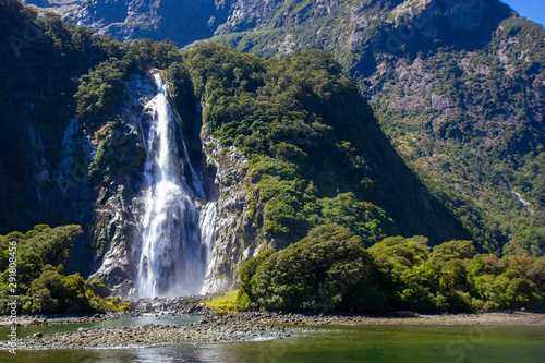 View of one of the Milford sound waterfalls, New Zealand