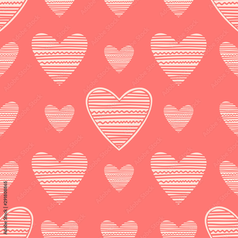 Seamless pattern with hand drawn hearts, vector illustration for greeting cards, wedding invitation, banners, backgrounds, textiles design.
