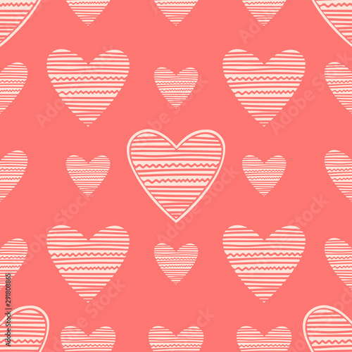 Seamless pattern with hand drawn hearts, vector illustration for greeting cards, wedding invitation, banners, backgrounds, textiles design.