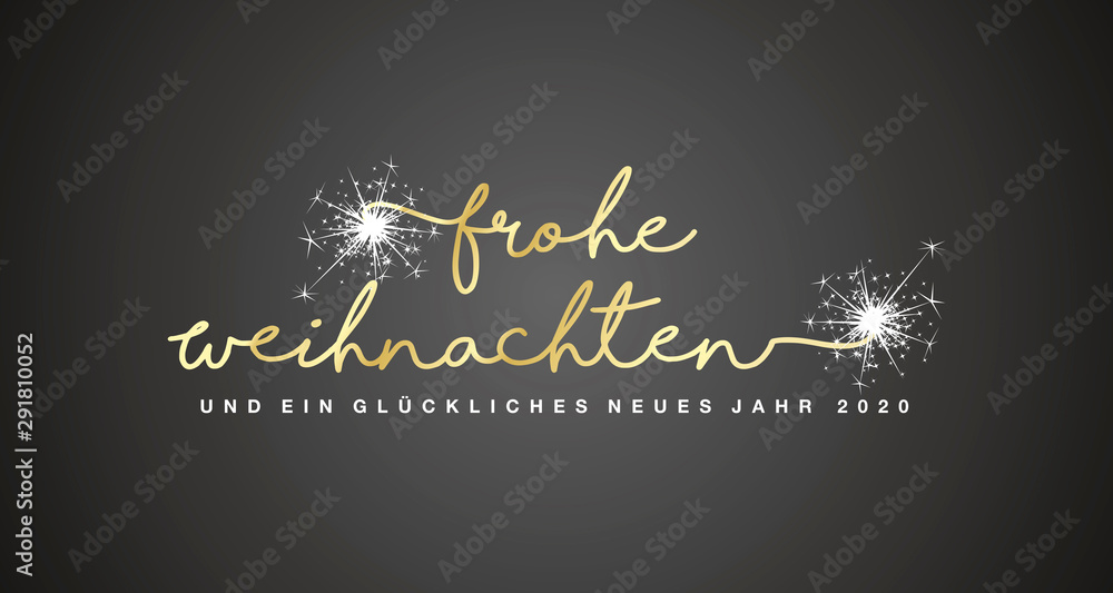 Merry Christmas And Happy New Year German Language Handwritten Text Tipography Firework Gold White Black Background Stock Vector Adobe Stock