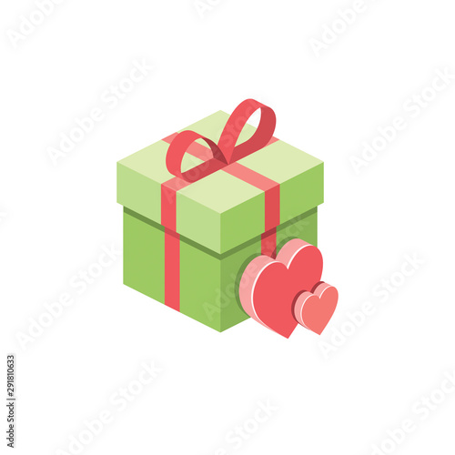 Gift heart love vector 3d isometric, color web icons set, new flat style. Creative illustration design, idea for infographics.