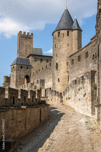 Walls of castle Carcassone , Southern France.